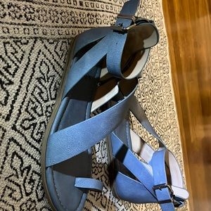 Blue sandals with ankle strap and toe loop. Never worn.